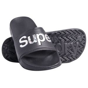 Superdry Black Slide Sandals with Iridescent Logo